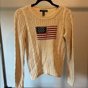Ralph Lauren Vintage Cream Cable Knit Flag Sweater